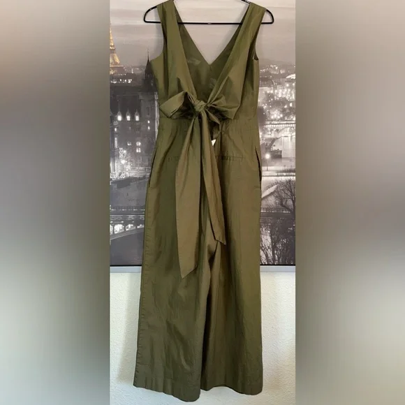 J CREW Olive Green Wrap-Tie Jumpsuit Stretch Paplin Size 2 - Picture 4 of 8